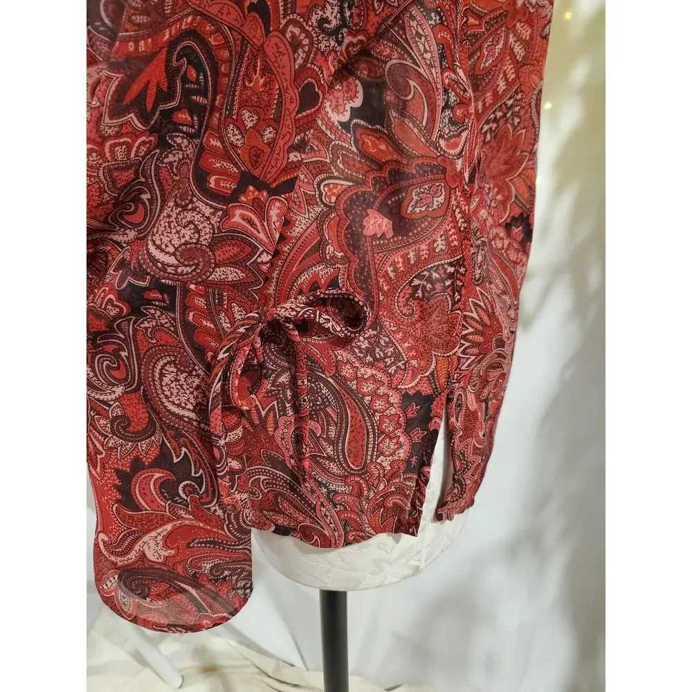 Vtg 90s y2k Fashion Bug Sheer Paisley V-Neck Bell Sleeve Blouse Sz 14/16 XL Boho - Picture 6 of 10